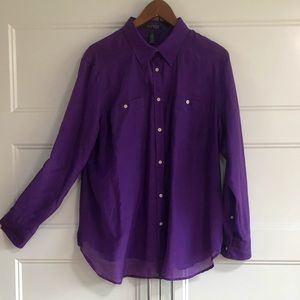 Ralph Lauren Sheer Purple Long Sleeve Blouse Sz 1X
